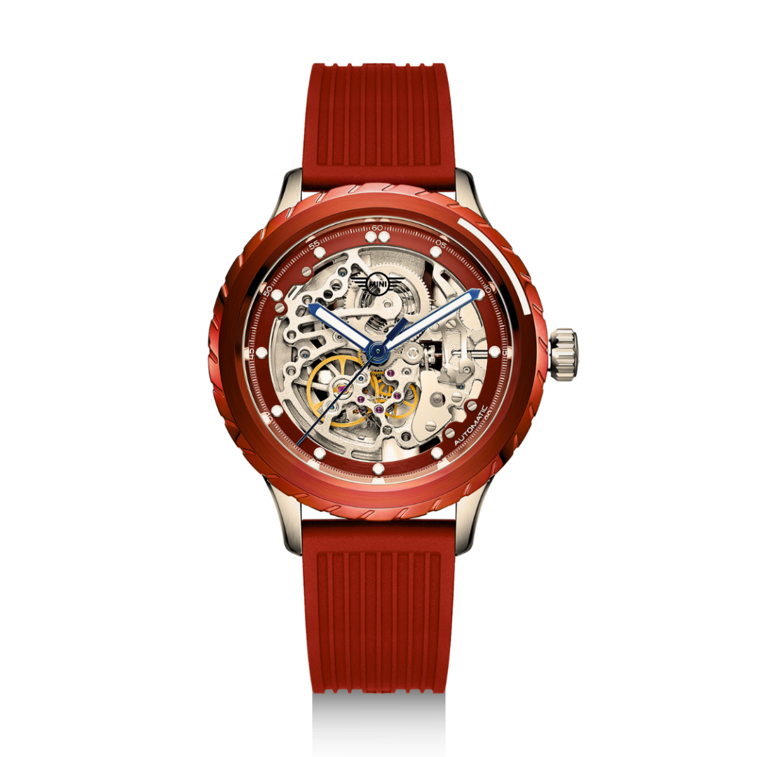 Skeleton Wheel Dial (Silicon Strap) - Red